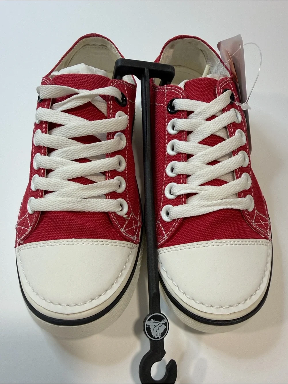 CROCS Kids Red Canvas Lace-Up Sneakers with White Accents